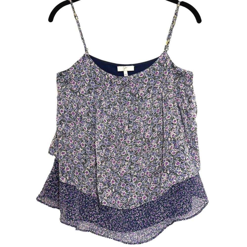 Joie Goja Silk Tiered Floral Tiered Tank‎ Top Cami Blue Purple XXS